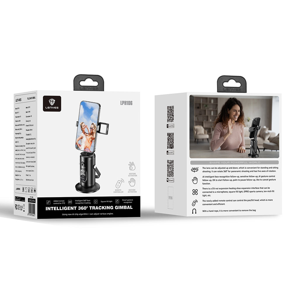 Lenyes LPH106 360° Dönebilen Akıllı Yüz Tanıma Takip Özellikli Magnetik Gimbal Sabitleyici Stand Lenyes LPH106 360° Dönebilen Akıllı Yüz Tanıma Takip Özellikli Magnetik Gimbal Sabitleyici Stand